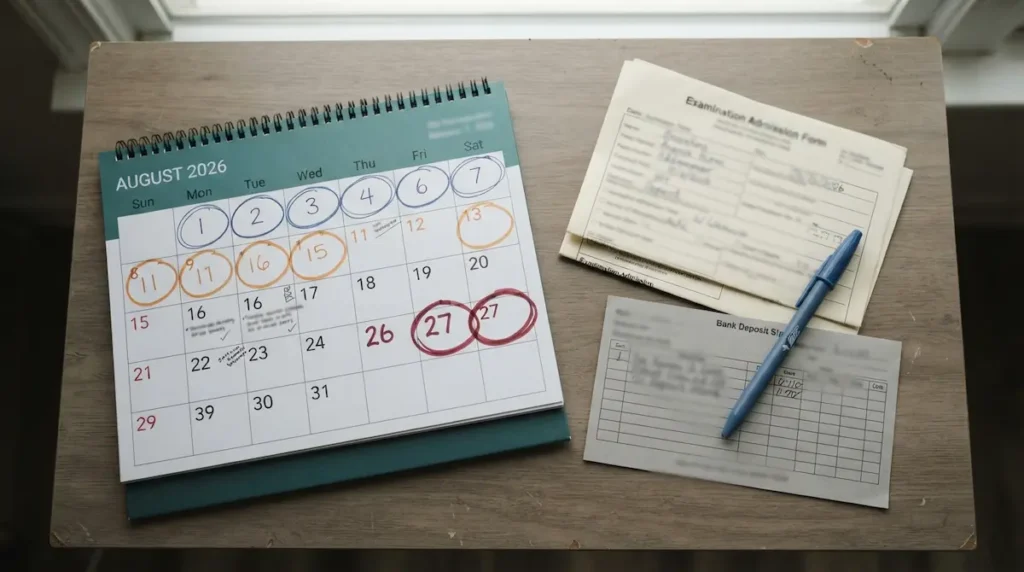 Matric supply exam 2026 fee submission dates marked on August calendar